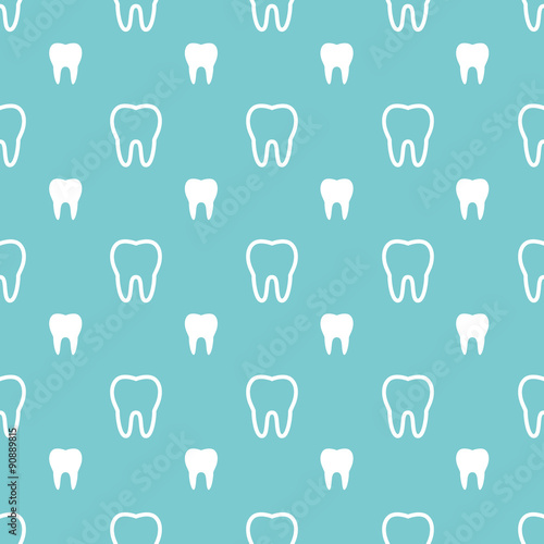 Fototapeta Naklejka Na Ścianę i Meble -  White teeth on turquoise background. Vector dental seamless pattern.
