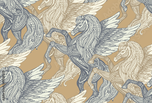 Seamless vector pattern with Hand drawn Pegasus