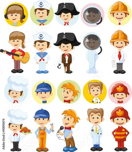 Wallpaper Mural Cartoon characters of different professions  Torontodigital.ca