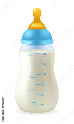 Baby bottle with milk formula - blue cap.