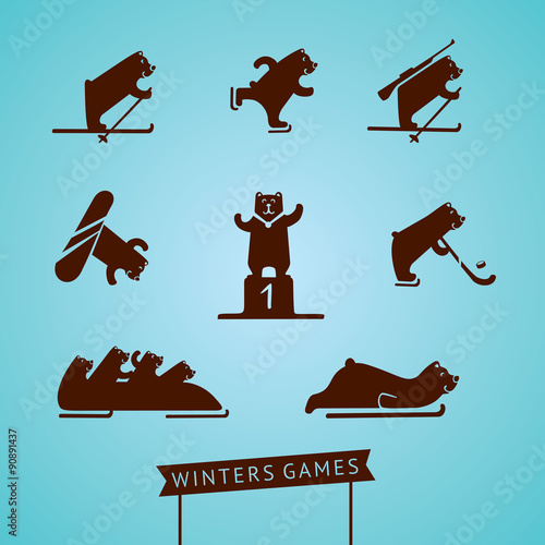 Bears Games. Icons set with sports bears.