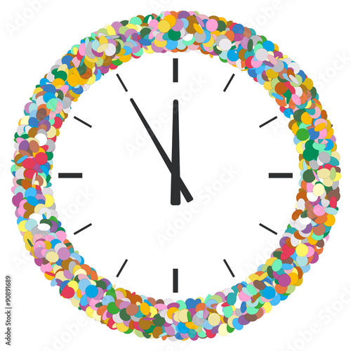 Colourful Round Abstract Frame Formed of Confetti with Clock Symbol - Konfetti, Ring, Uhr, Uhrzeit, 5 vor 12, fünf vor zwölf, silvester, neujahr