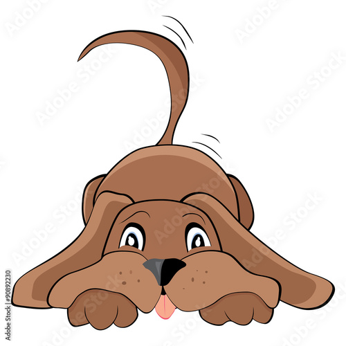 cartoon playful dog with waving tail, vector illustration