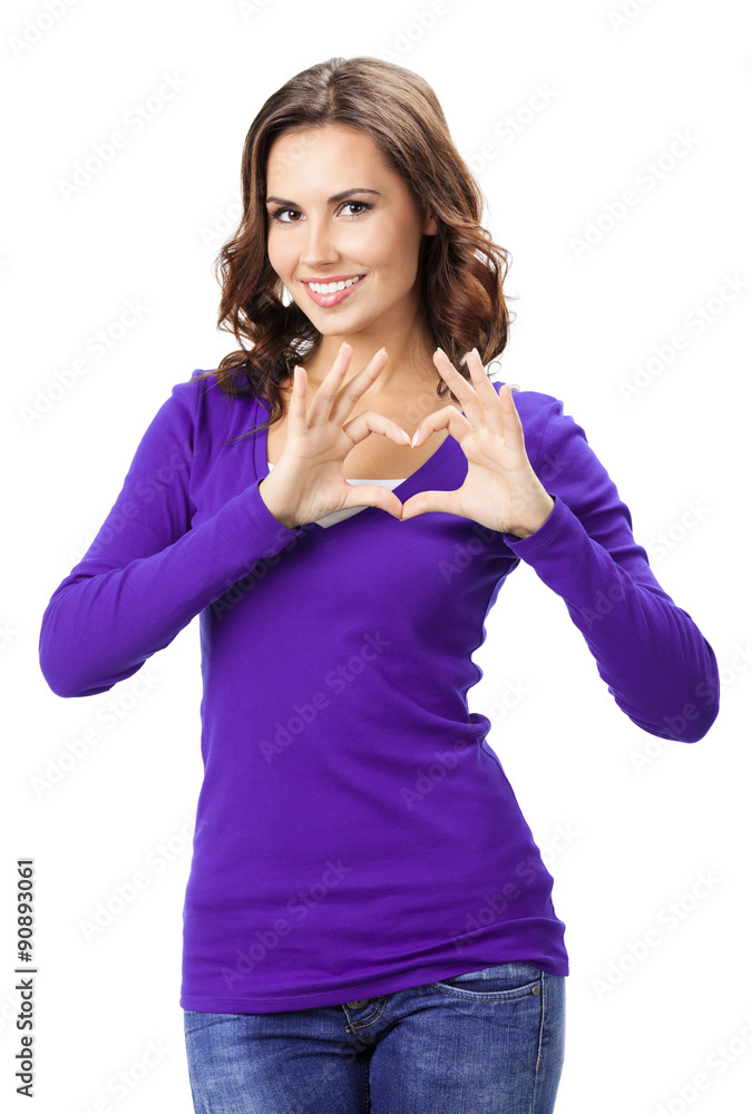 Woman showing heart symbol gesture, isolated Woman showing heart symbol gesture, isolated
