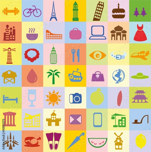 Big set of travel icons in flat style 