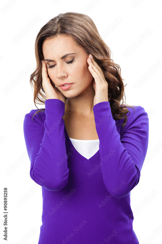 hard thinking, tired or ill with headache woman hard thinking, tired or ill with headache woman