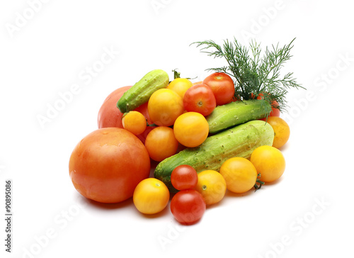 tomatoes, cherry tomatoes red and yellow, cucumbers