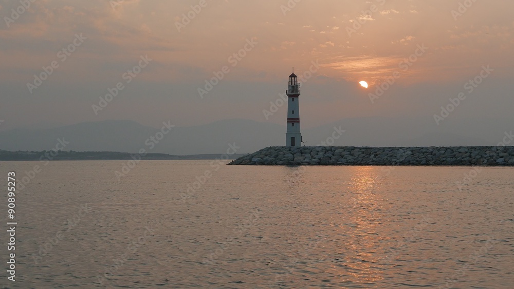 Lighthouse and birds around at the sunrise. 4k Lighthouse and birds around at the sunrise. 4k