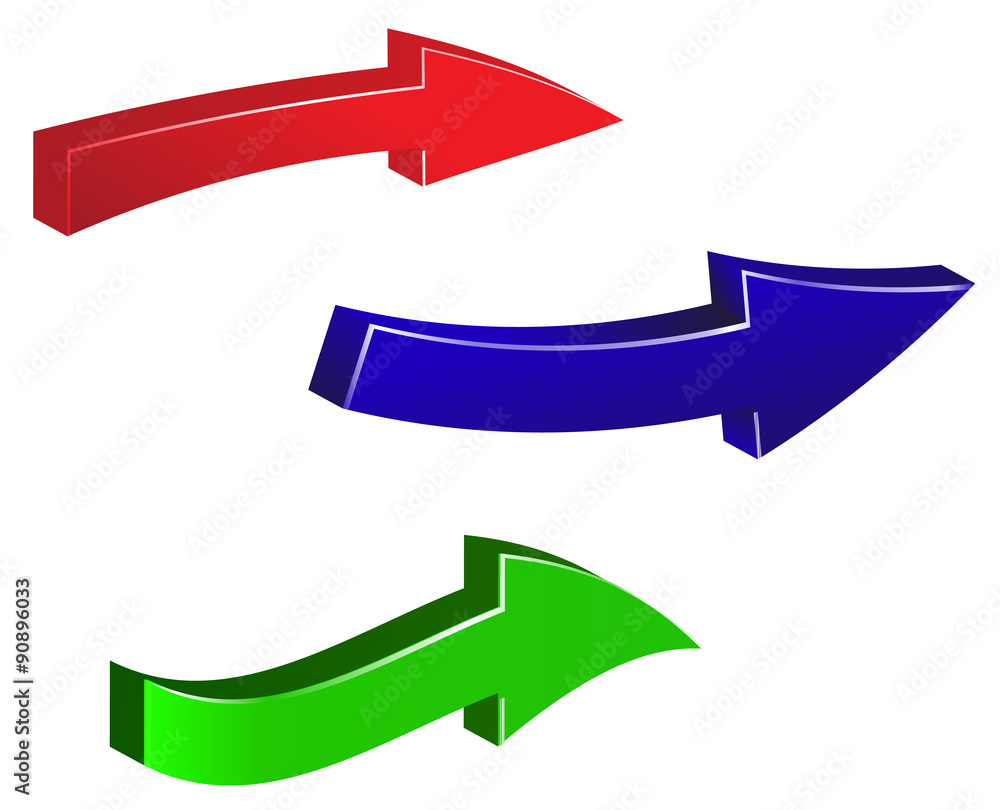 Set of colorful arrows isolated on white background. Green, red, blue arrow illustration Set of colorful arrows isolated on white background. Green, red, blue arrow illustration