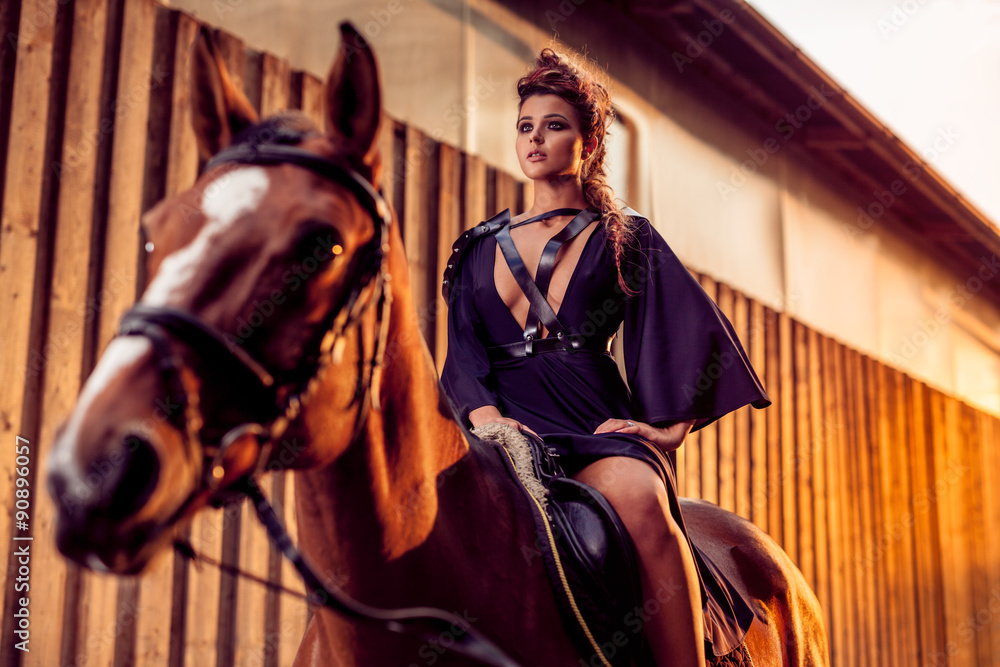 Fashion model with horse