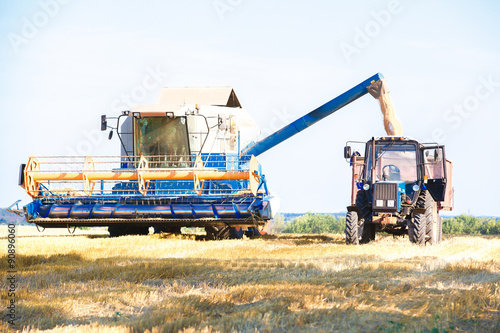 Combine harvester working