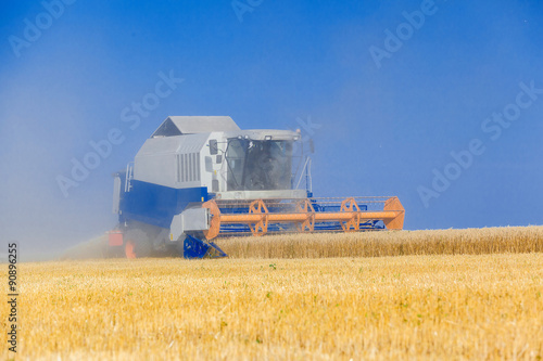 Combine harvester working