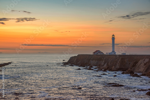 Beautiful sunset at Point Arena Lighthouse, California, USA