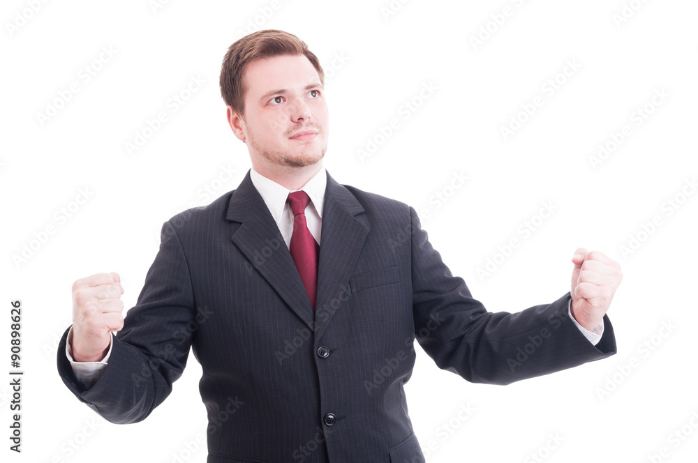 Businessman, accountat or financial manager acting as a winner Businessman, accountat or financial manager acting as a winner