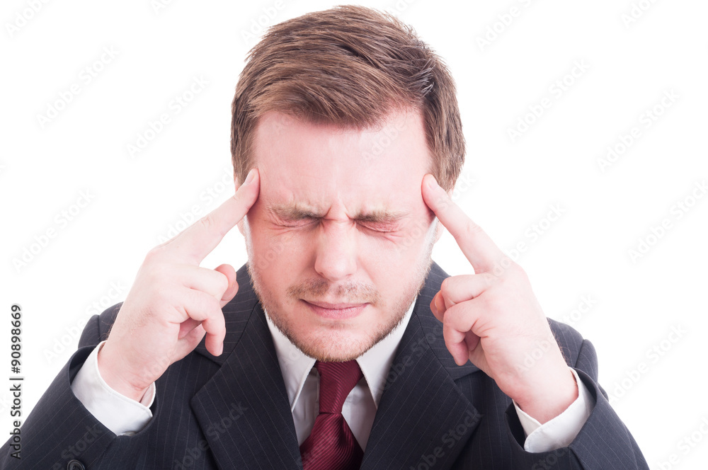 Businessman, accountant or financial manager severe headache Businessman, accountant or financial manager severe headache