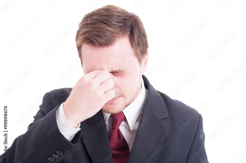 Businessman, accountant or financial manager having stress heada Businessman, accountant or financial manager having stress heada