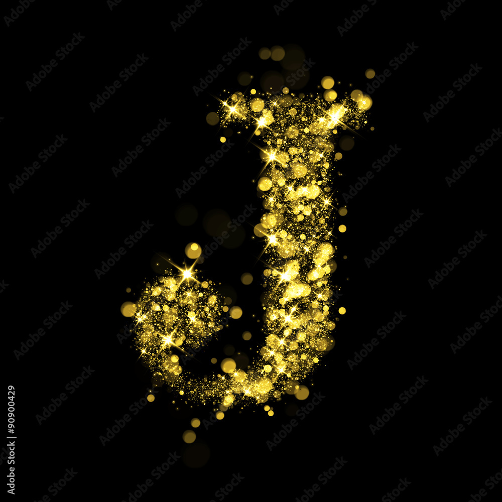 Sparkling letter J of glittering stars bokeh