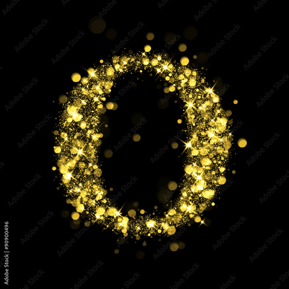 Sparkling letter O of glittering stars bokeh