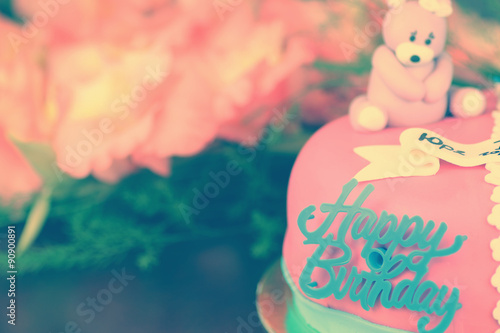 birthday cake with bears and flowers