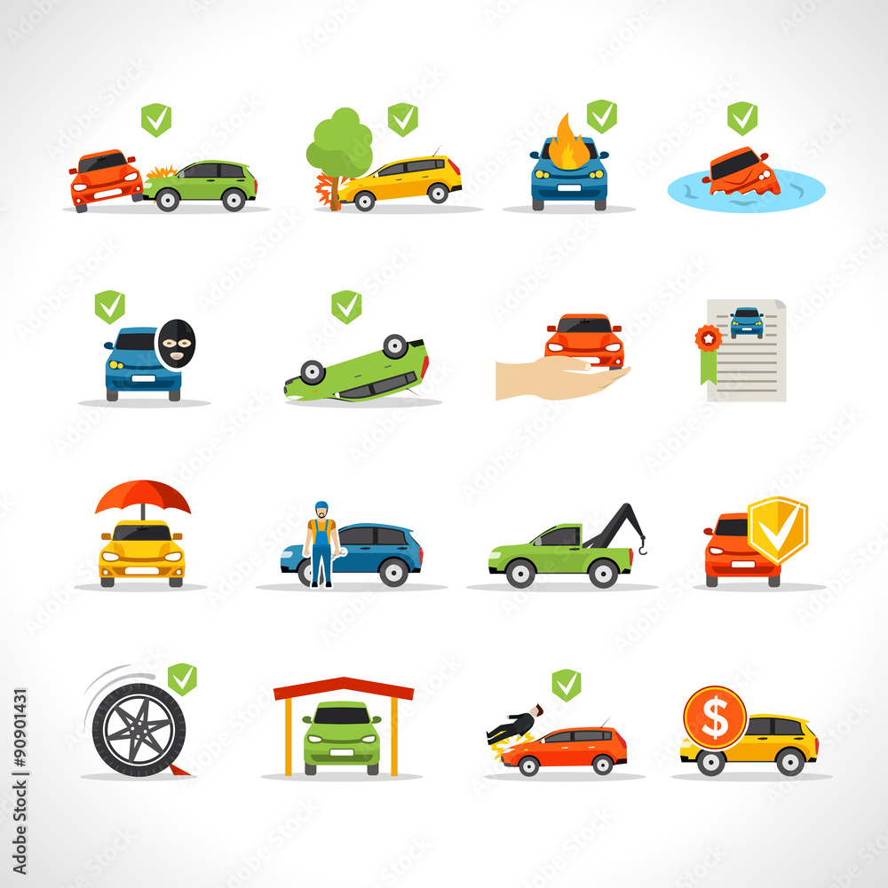 Car Insurance Icons Set Car Insurance Icons Set