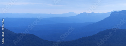 Layers of mountains at dusk, Blue Mountains, NSW, Australia
