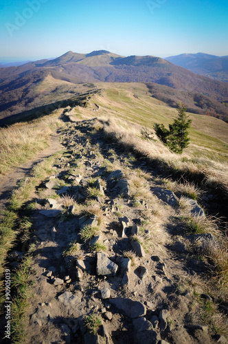 Mountain path in the Bieszczady Mountains. 