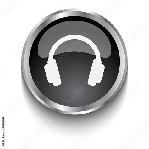 White Headphones symbol on black web button