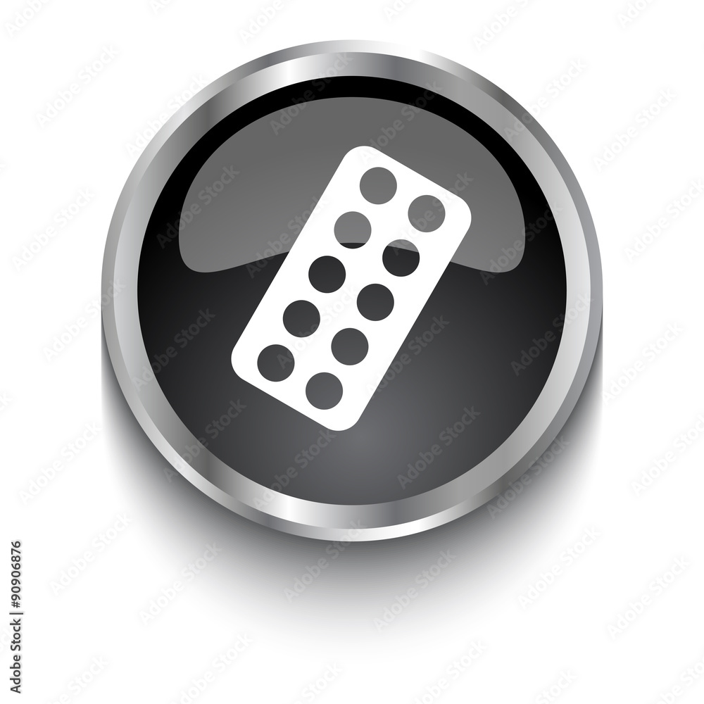 White Tablet Strip symbol on black glossy web button White Tablet Strip symbol on black glossy web button