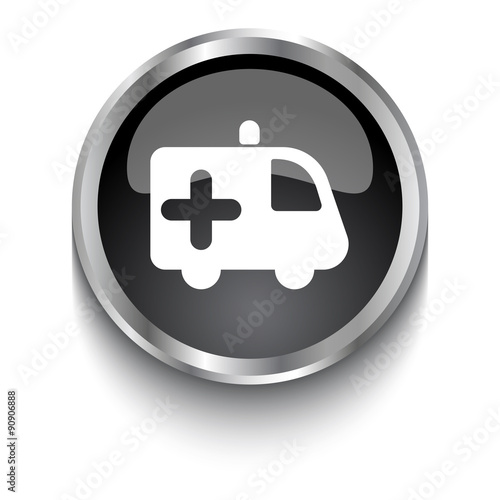 White Ambulance symbol on black glossy web button