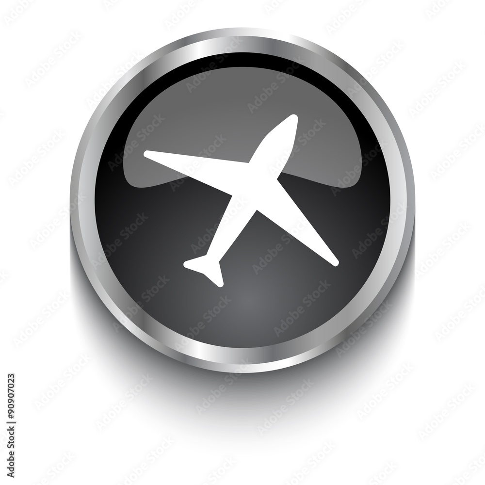 White Airplane symbol on black web button