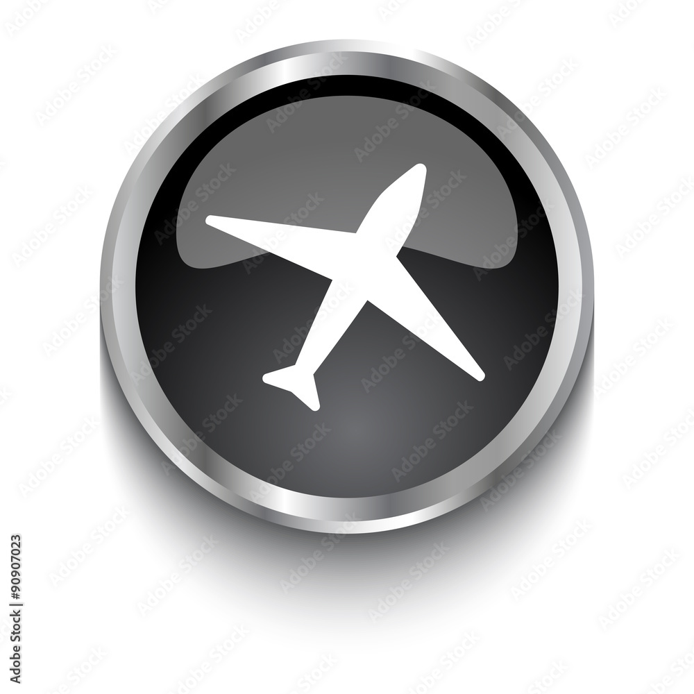 White Airplane symbol on black web button White Airplane symbol on black web button