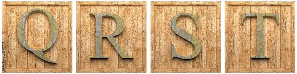Group of wooden letters Q R S T framed, isolated on white Group of wooden letters Q R S T framed, isolated on white