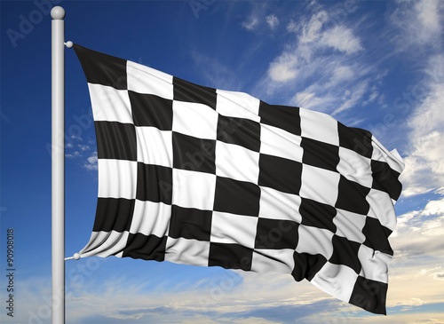 Waving flag of Formula One on flagpole, on blue sky background. © viperagp
