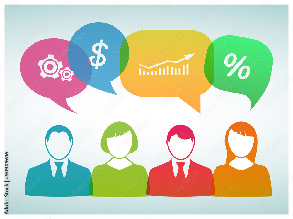 People icons with colorful dialog speech bubbles People icons with colorful dialog speech bubbles