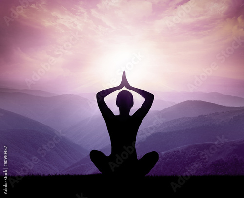 Canvas Print Yoga and meditation. Silhouette.