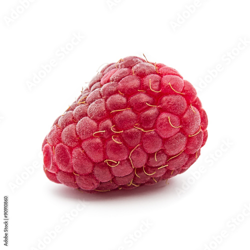 Extreme macro of red raspberry on white background