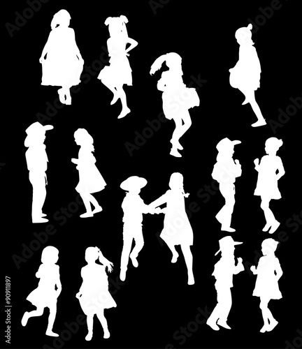 fourteen children silhouettes collection isolated on black