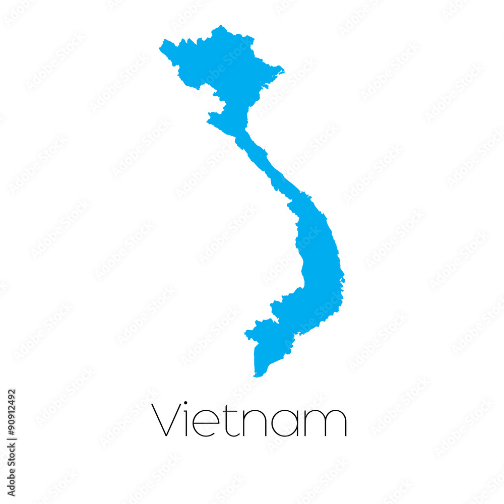 Blue shape with name of the country of Vietnam