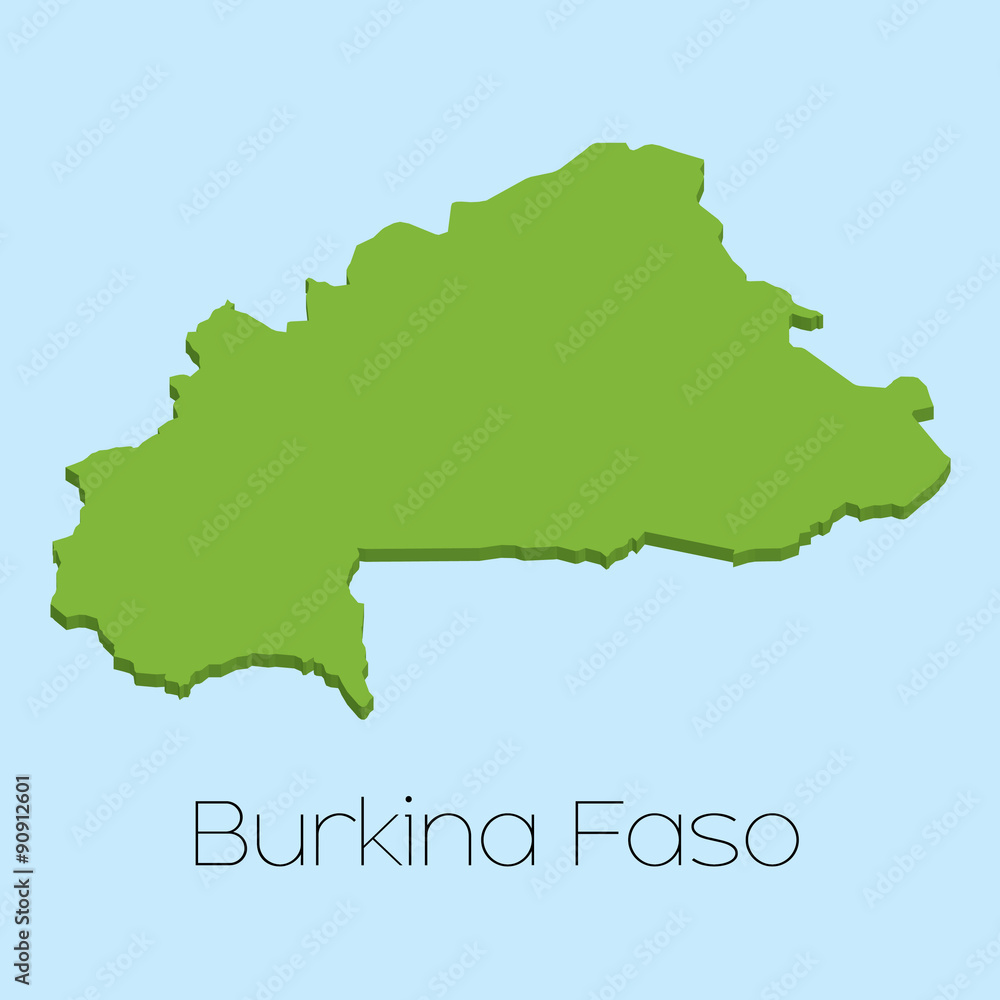 3D map on blue water background of BurkinaFaso