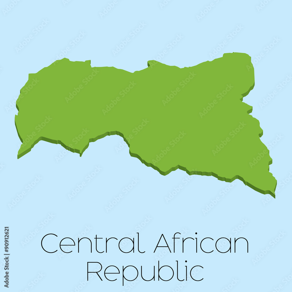 3D map on blue water background of CentralAfricanRepublic