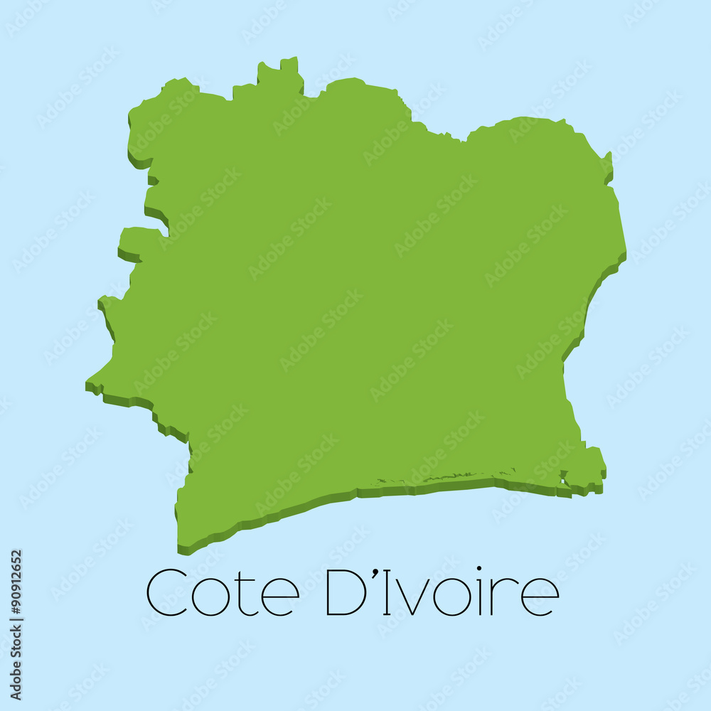 3D map on blue water background of CoteDivoire 3D map on blue water background of CoteDivoire