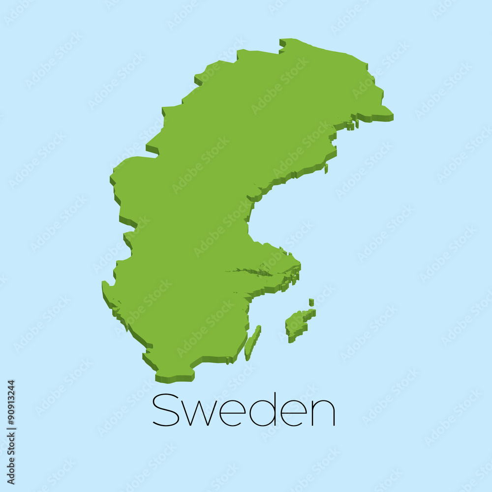 3D map on blue water background of Sweden
