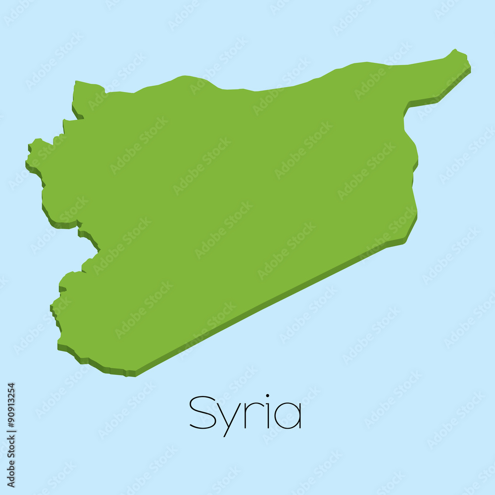 3D map on blue water background of Syria