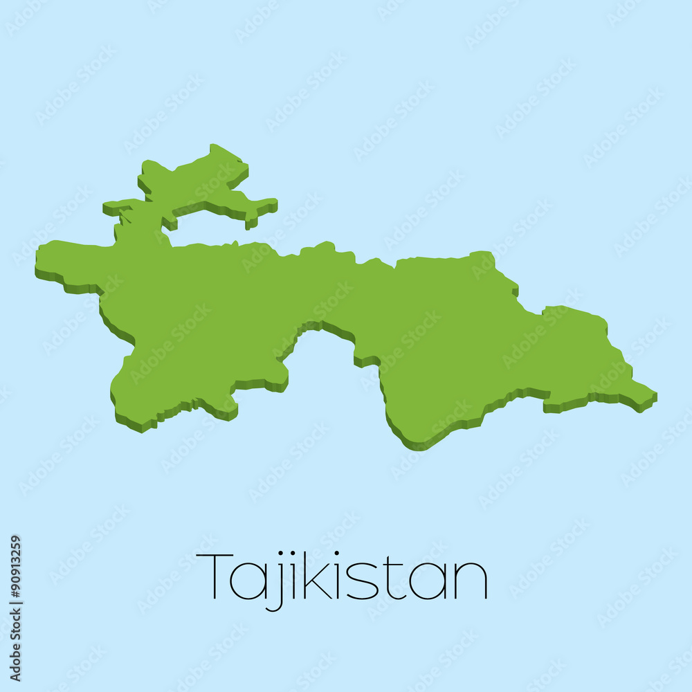 3D map on blue water background of Tajikistan