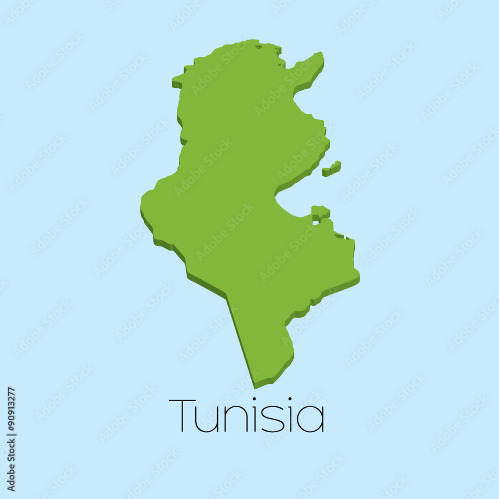 3D map on blue water background of Tunisia 3D map on blue water background of Tunisia