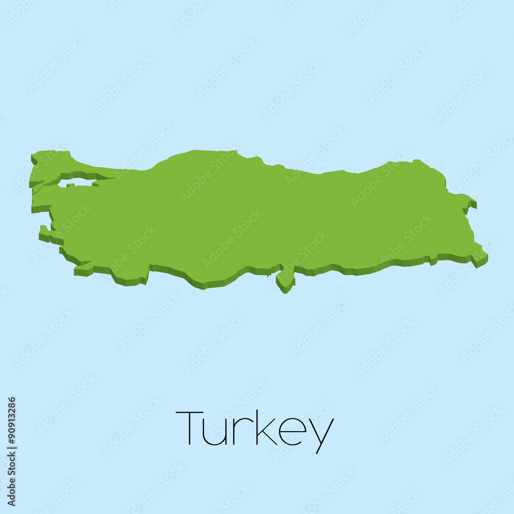 3D map on blue water background of Turkey