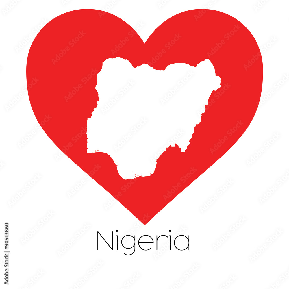 Heart illustration with the shape of Nigeria Heart illustration with the shape of Nigeria