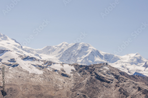 Zermatt, Dorf, Bergdorf, Alpen, Liskamm Ostgipfel, Liskamm, Liskamm Westgipfel, Walliser Berge, Schweizer Alpen, Rothorn, Gletscher, Wallis, Sommer, Schweiz