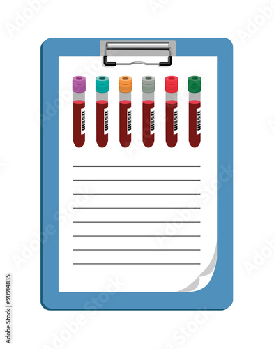 Vector image of a clipboard with coloured/colored test tubes and lines