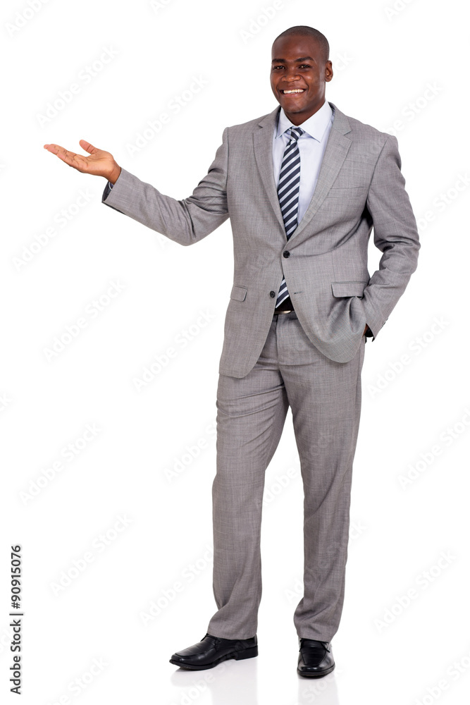 african businessman presenting on white background african businessman presenting on white background